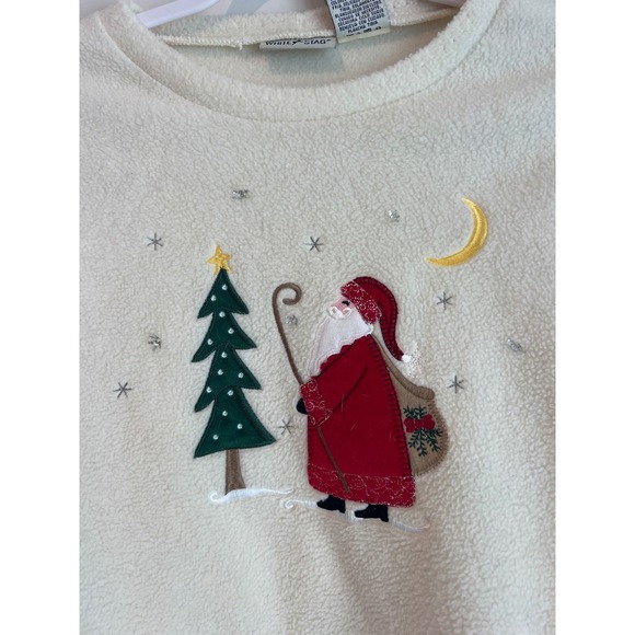 White Stag Tops - White Stag Women's Small Cream Santa Christmas Tree Fleece Pullover Sweater